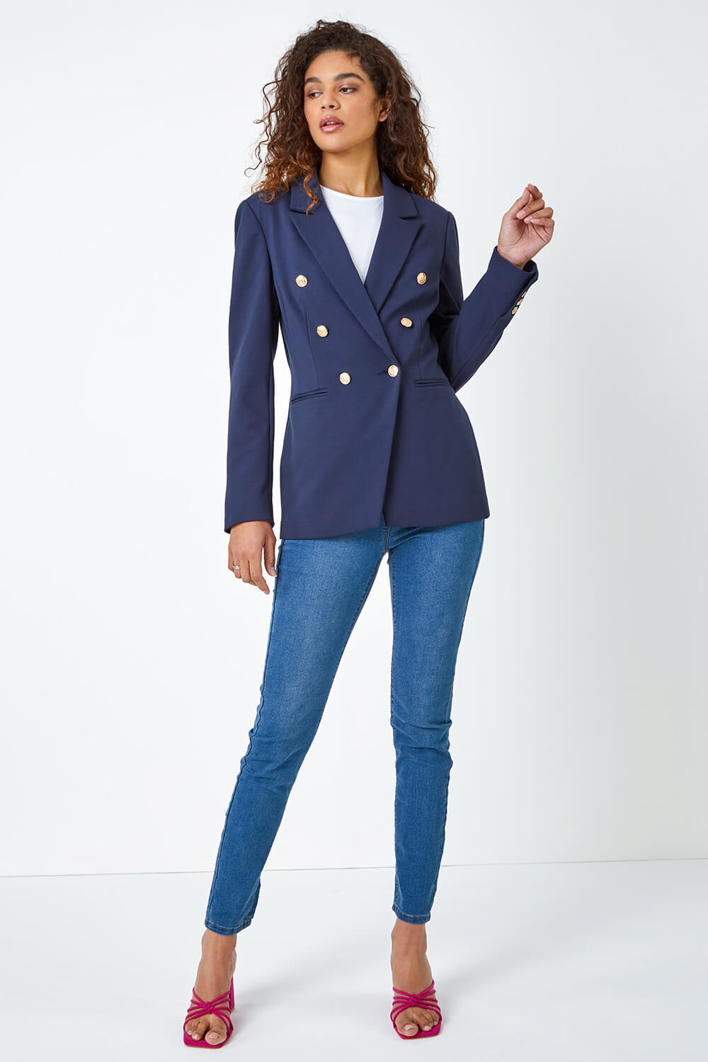 Double Breasted Smart Blazer in Navy - Roman Originals UK