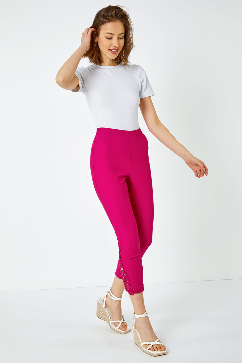 CERISE Lace Insert Crop Stretch Trousers, Image 2 of 5
