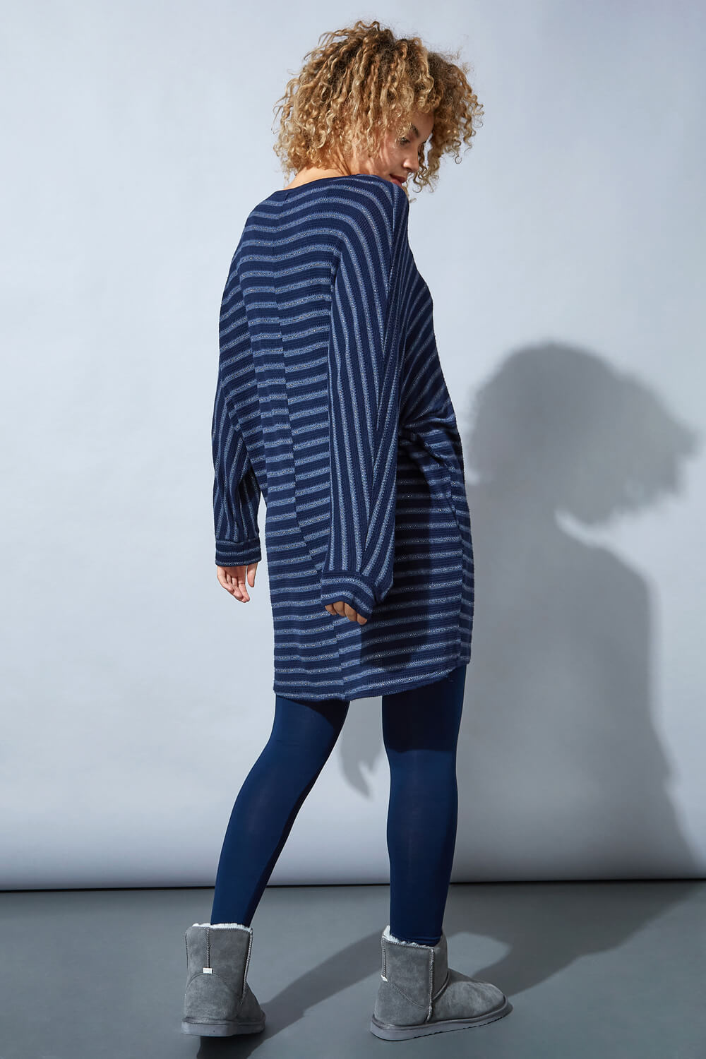 Midnight Blue Lounge Stripe Print Dress, Image 2 of 4