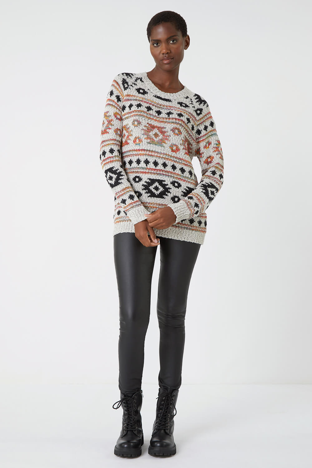 Natural  Nordic Print Knitted Jumper, Image 4 of 5