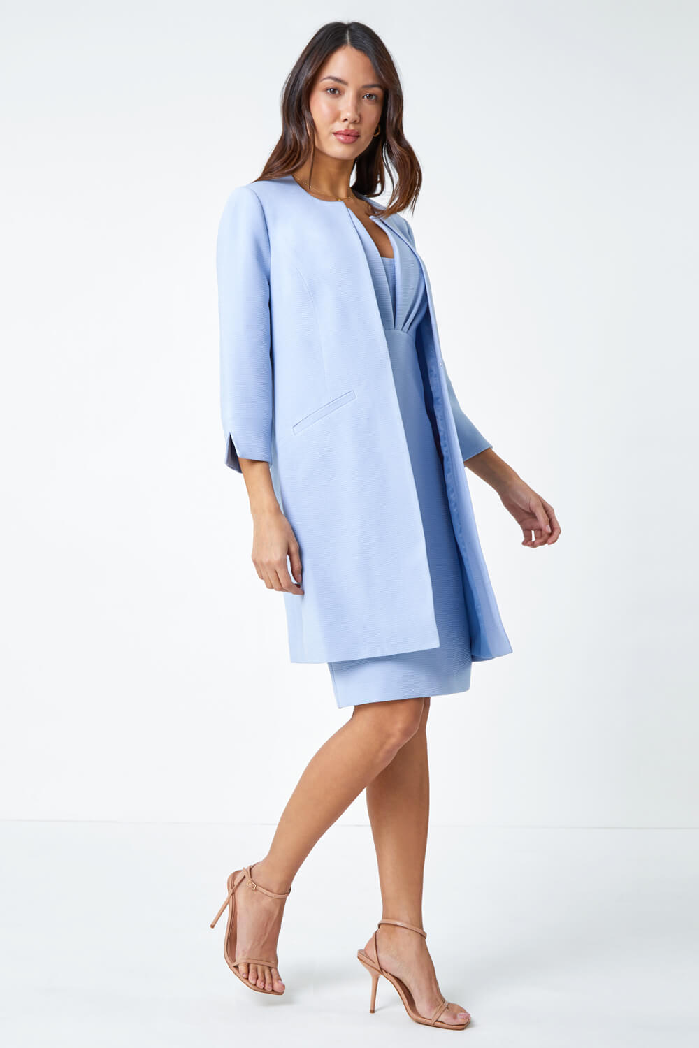 Light Blue  Sleeveless Textured Bodycon Dress, Image 4 of 5