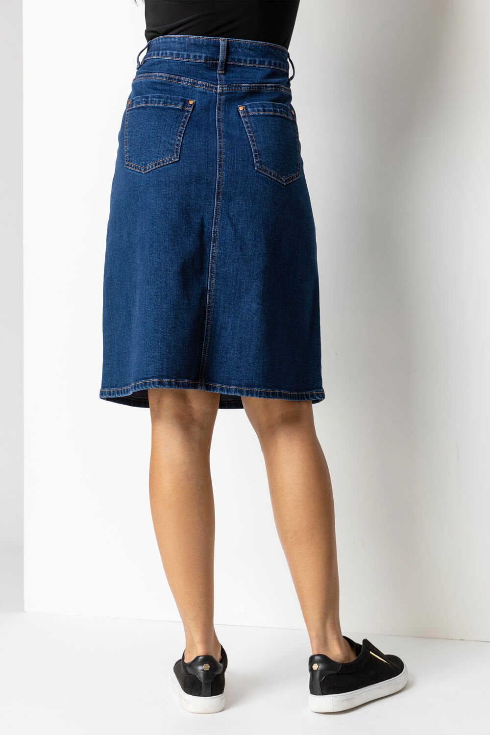 Indigo Cotton Denim Stretch Skirt, Image 2 of 4