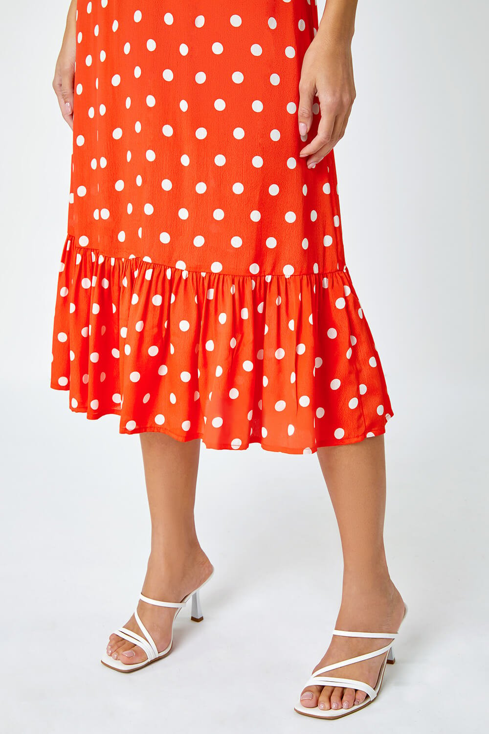Red Polka Dot Twist Front Midi Dress, Image 6 of 6