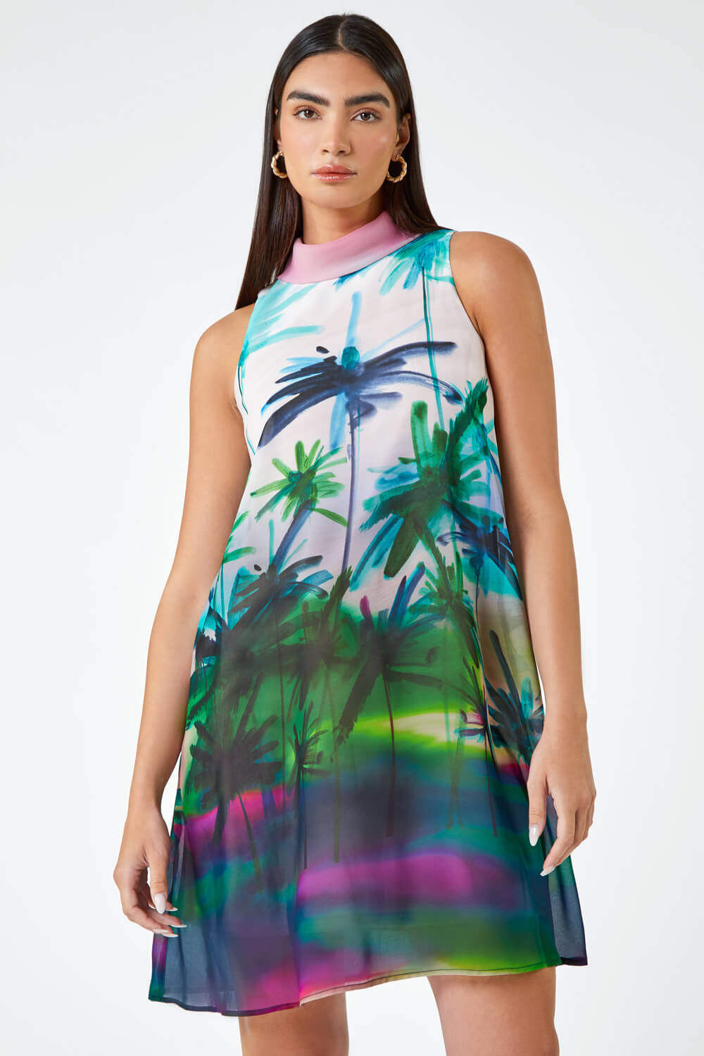 Green LIMITED Tropical High Neck Shift Dress, Image 2 of 5