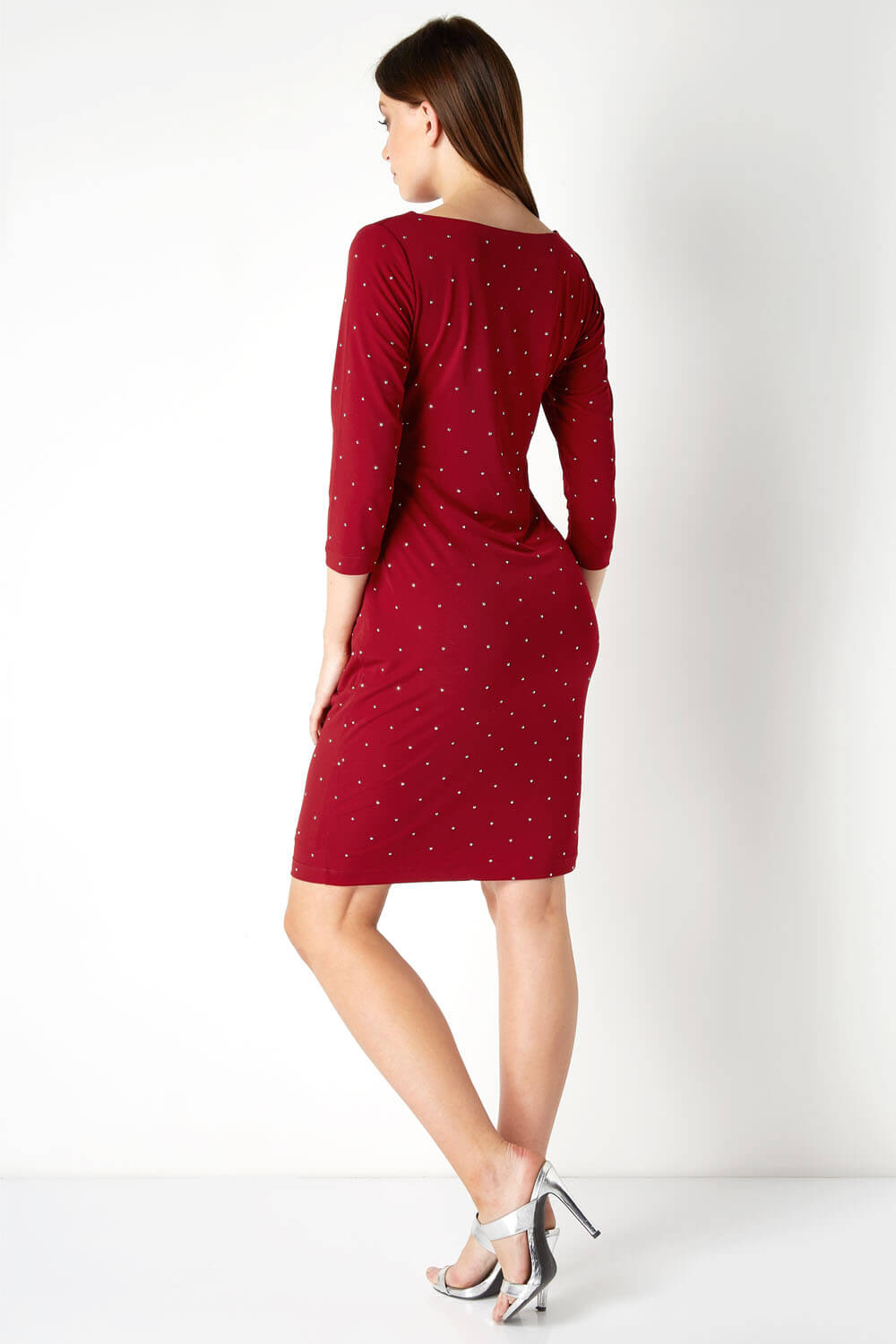 Red Embellished Twist Waist Dress, Image 3 of 5