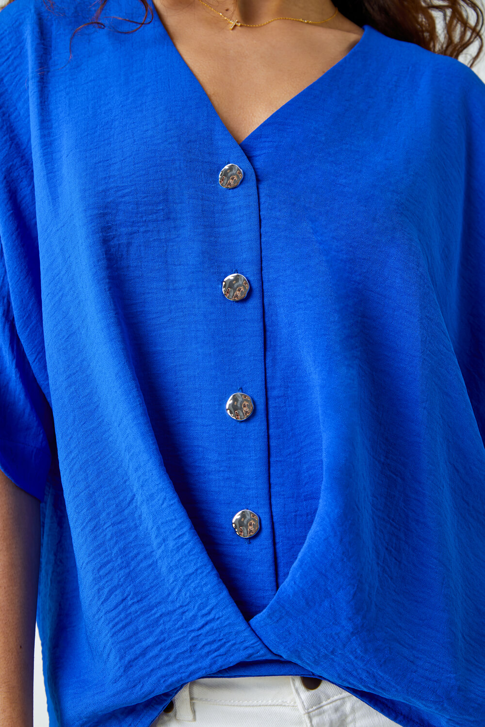 Royal Blue Button Front Twist Detail Top, Image 5 of 5