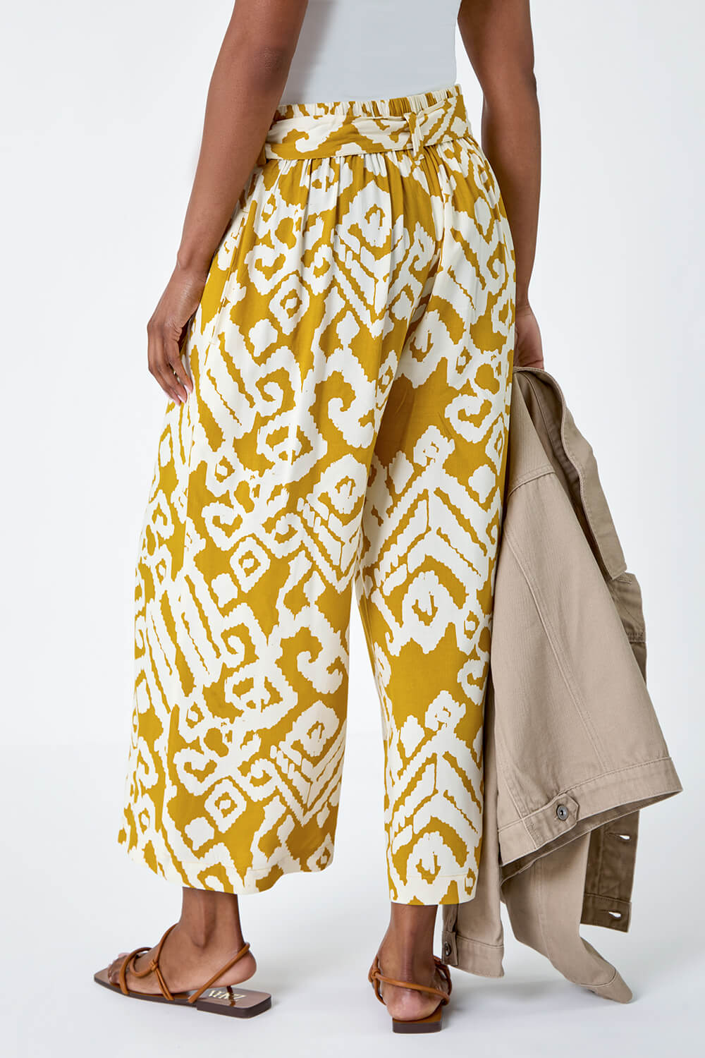 Amber Aztec Print Wide Leg Cropped Trousers, Image 3 of 5