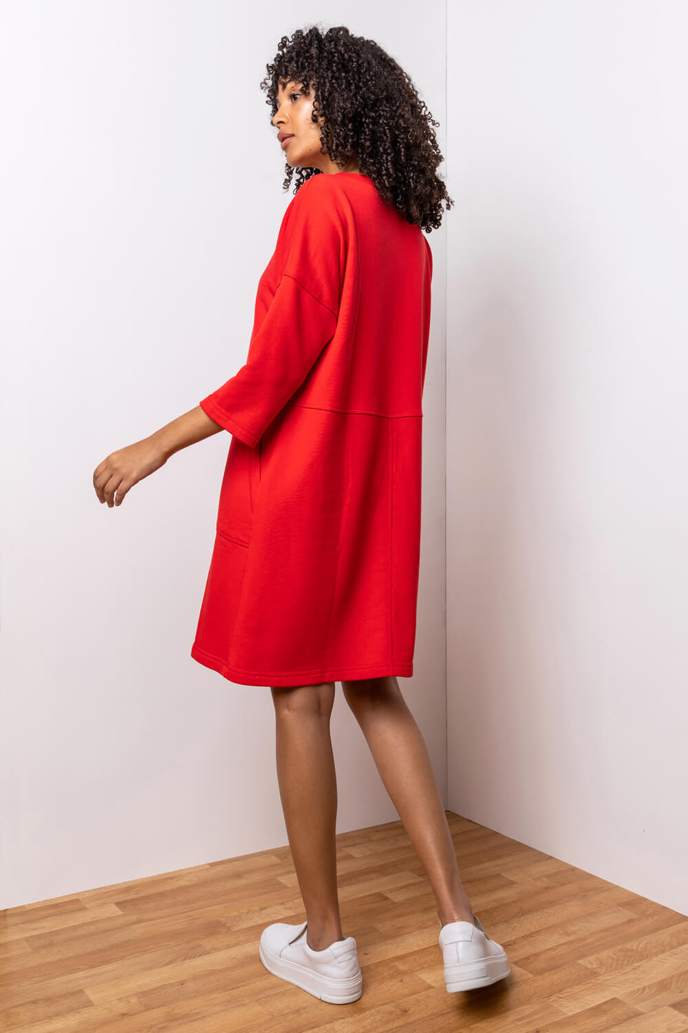 Red Comfy Panel Pocket Dress, Image 2 of 5