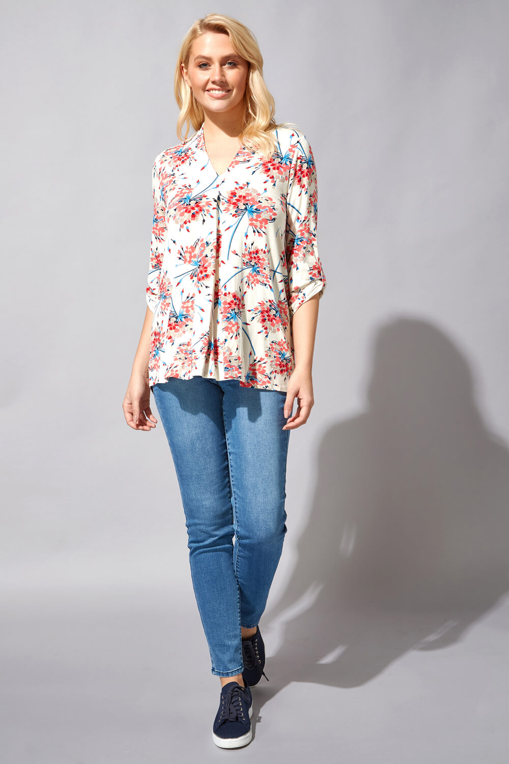 Multi  Floral Pleat Front Top, Image 2 of 4