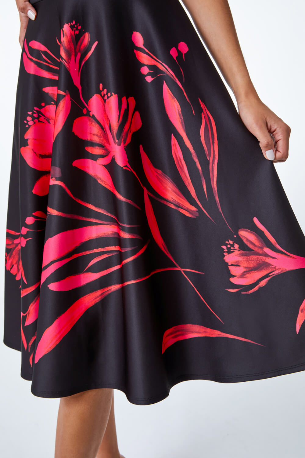 Black Floral Fit & Flare Bardot Dress, Image 5 of 5