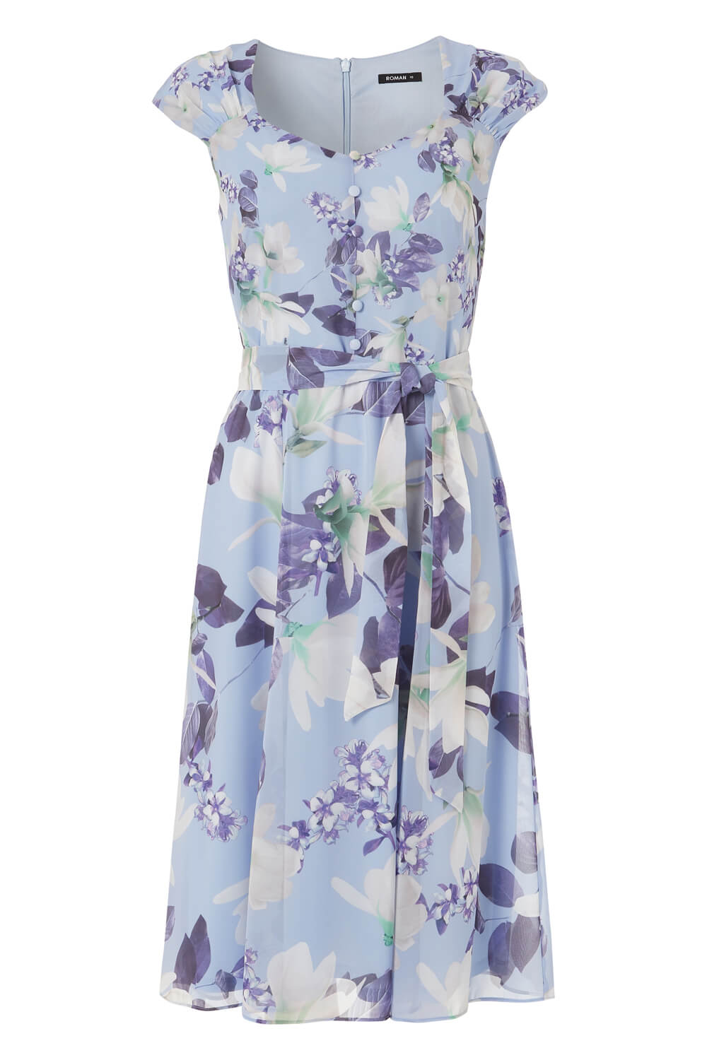 Floral Fit and Flare Belted Dress in Lilac - Roman Originals UK