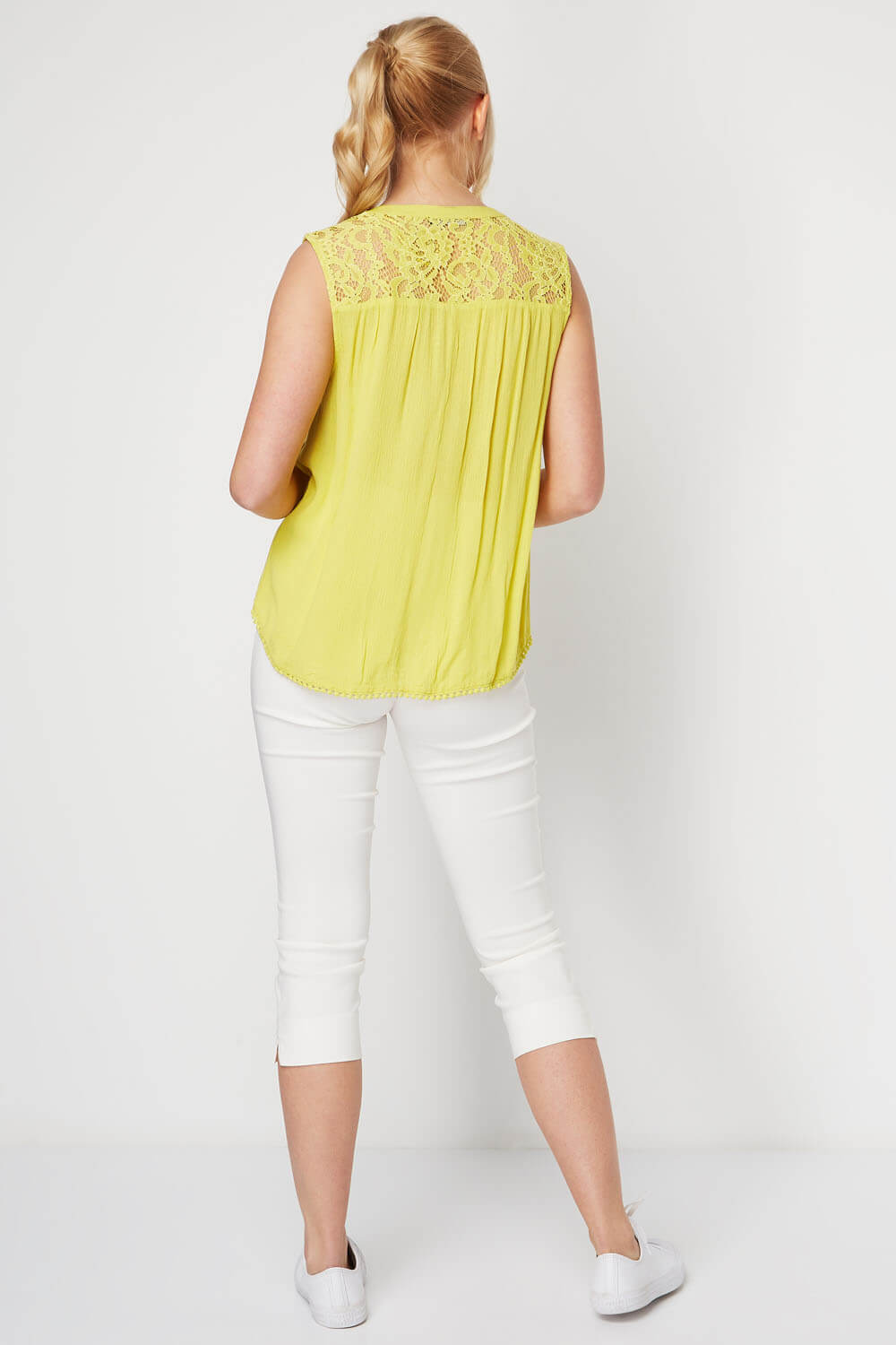 Lime Lace Insert Button Up Blouse, Image 3 of 8