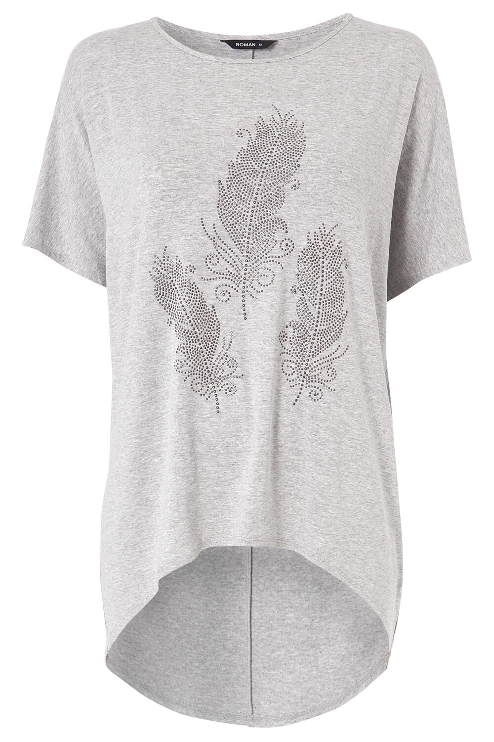 Grey Feather Diamante Embellished T-Shirt, Image 5 of 5