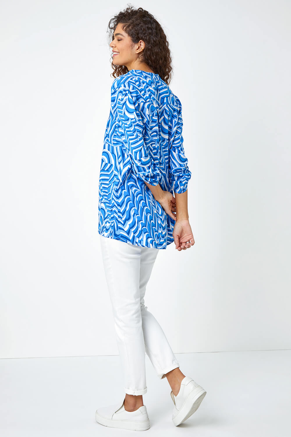 Blue Swirl Print Relaxed Overshirt , Image 3 of 5