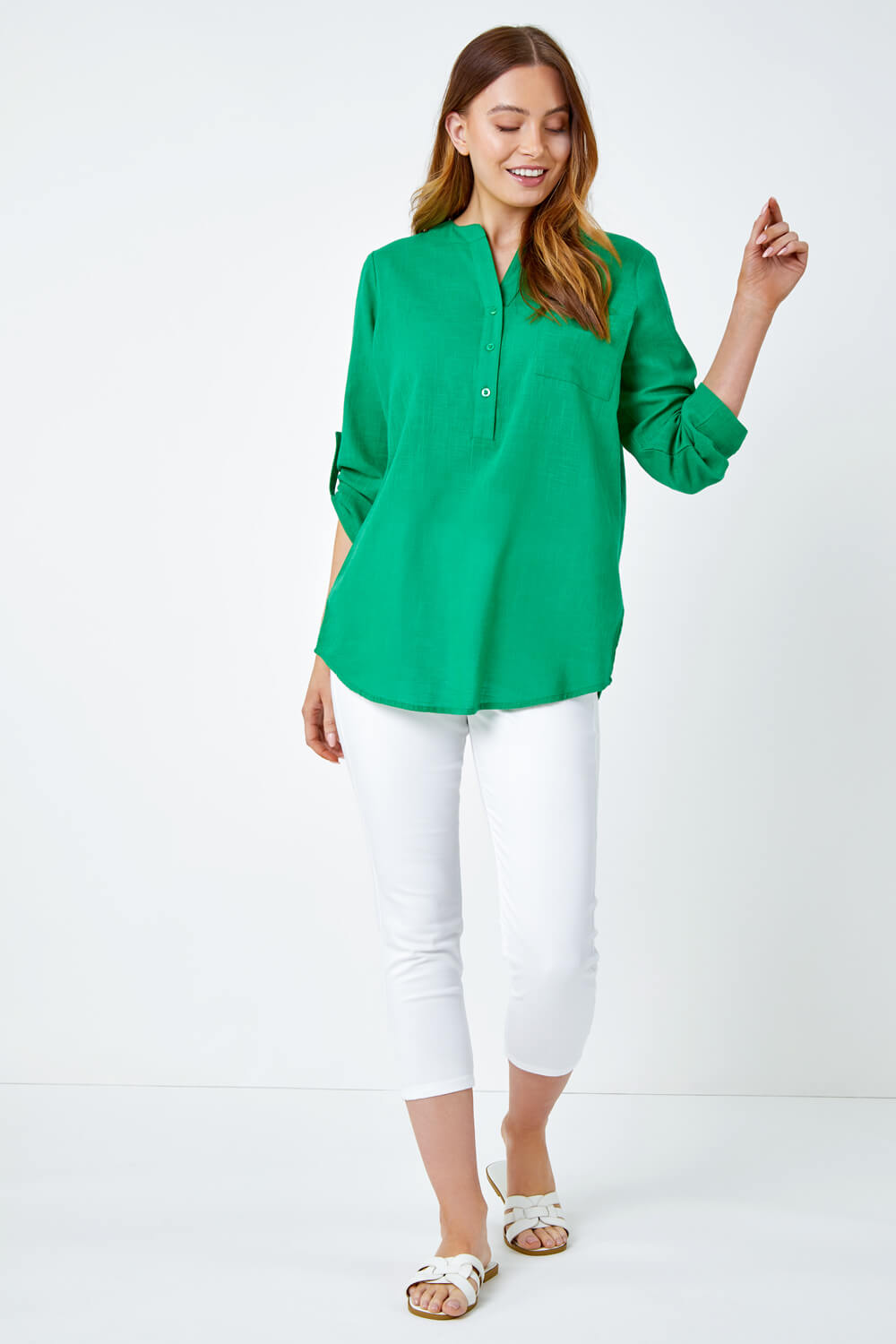 Green Button Detail Cotton Overshirt, Image 4 of 5