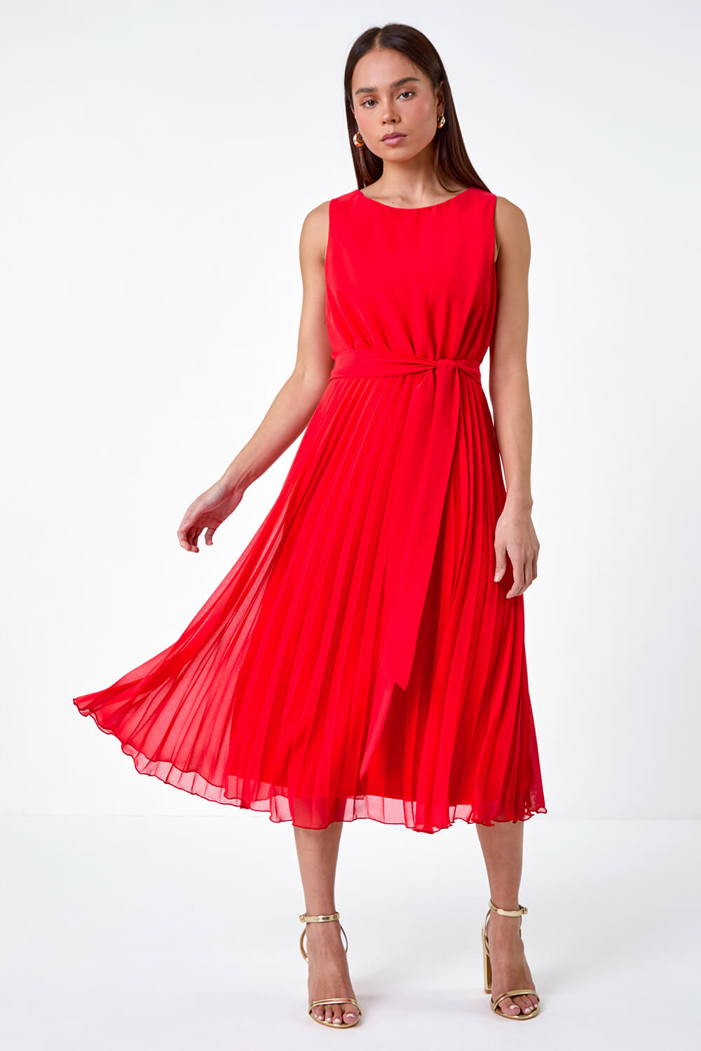 Red Petite Pleated Midi Dress, Image 2 of 5