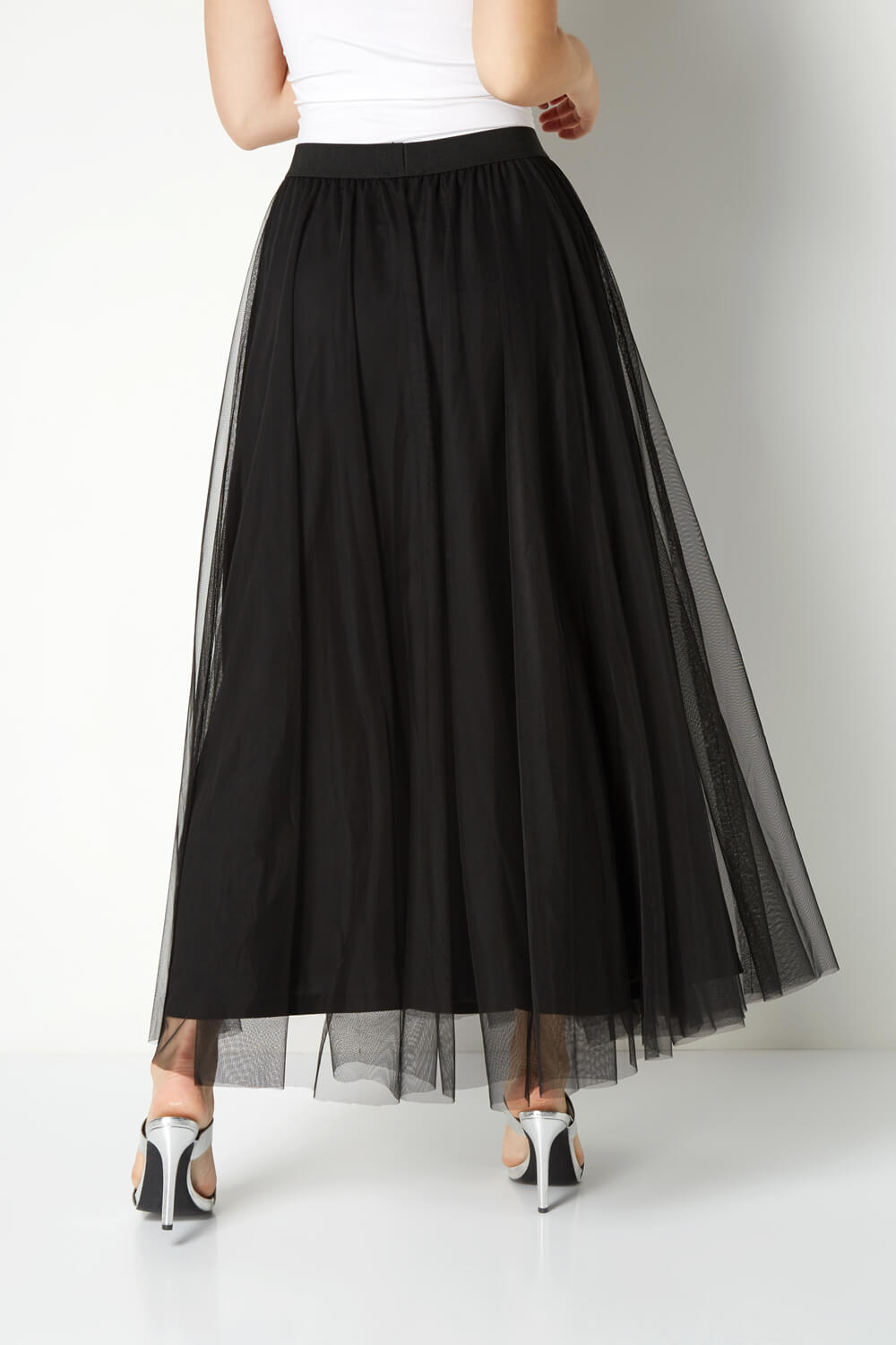 Black Pleated Mesh Maxi Skirt, Image 3 of 4
