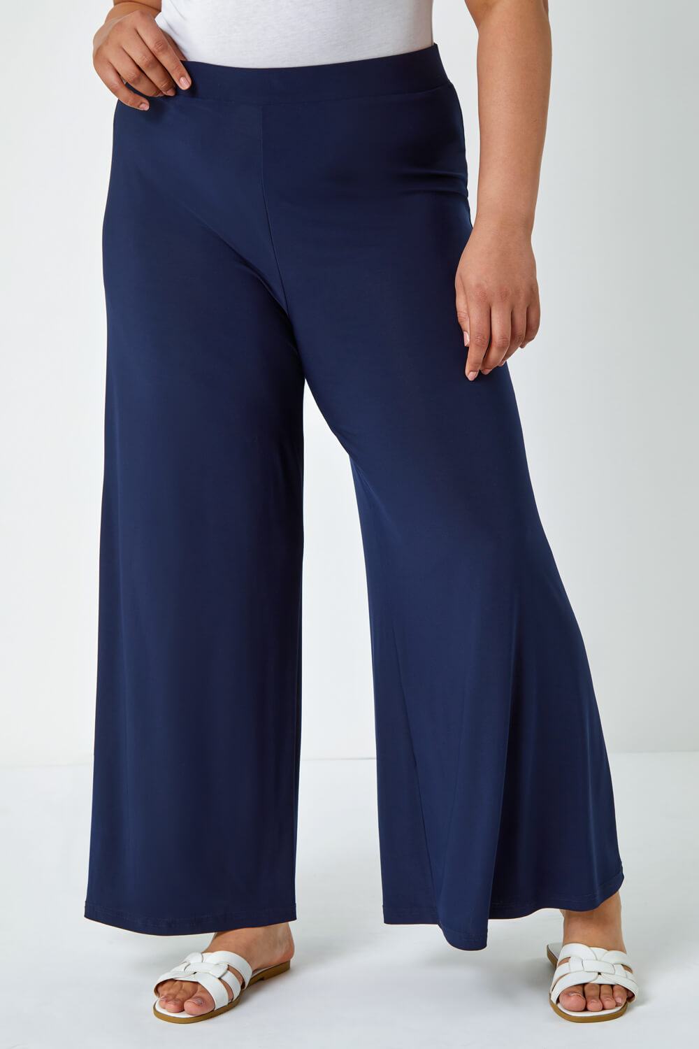 Navy  Curve Wide Leg Trousers, Image 4 of 5
