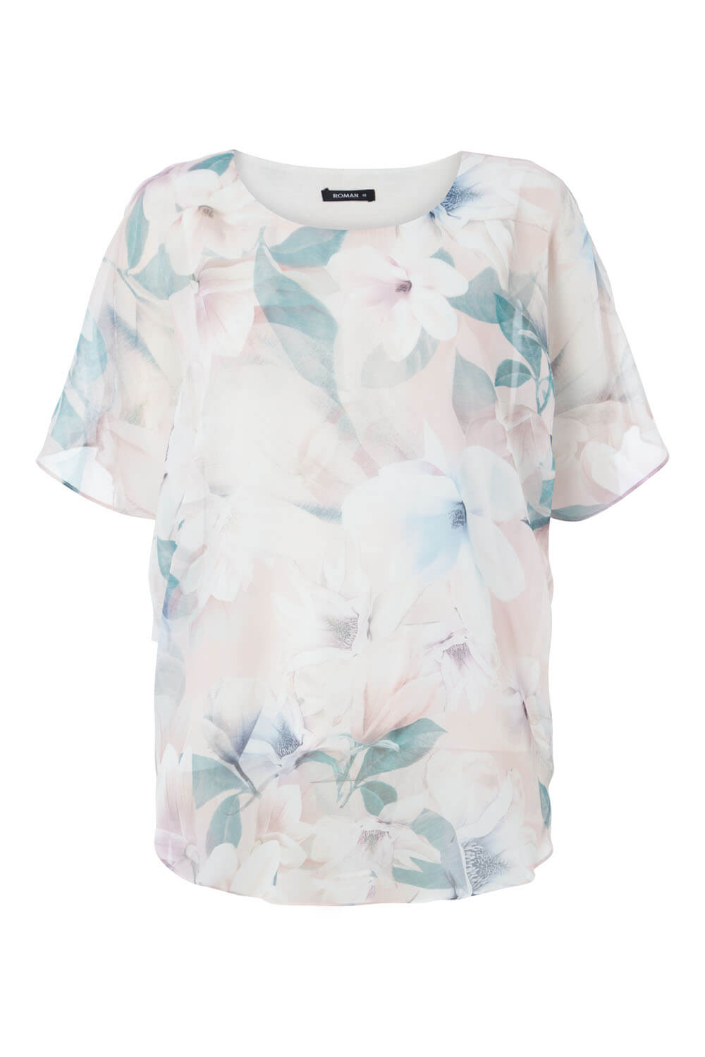 Light Pink Floral Chiffon Overlay Top , Image 4 of 8