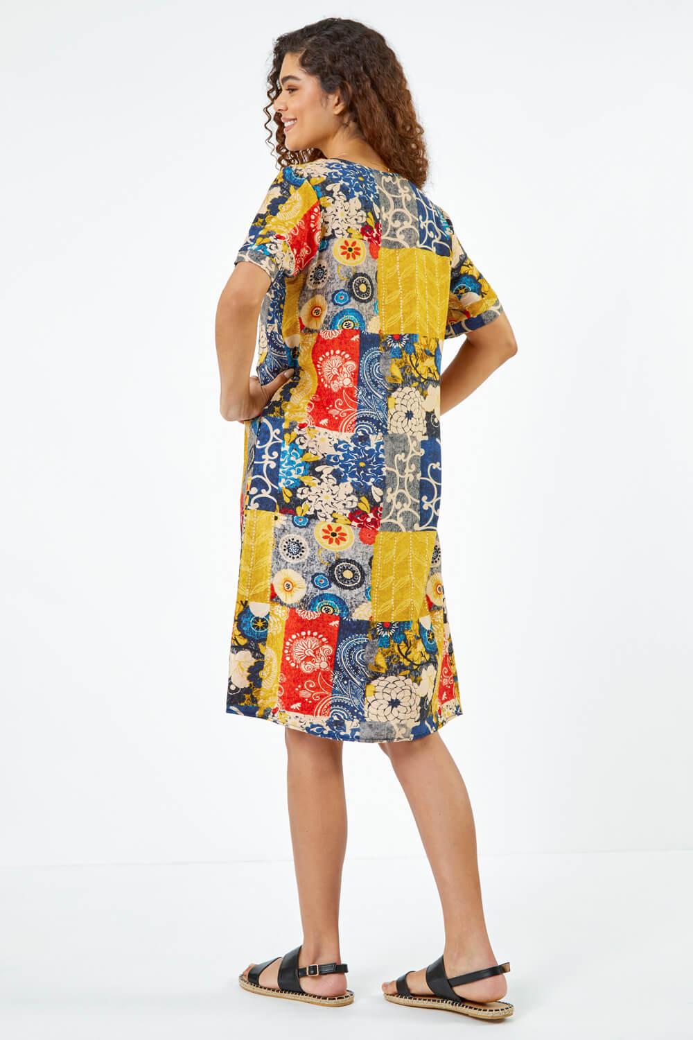 Amber Patchwork Print Pocket Shift Dress, Image 3 of 5