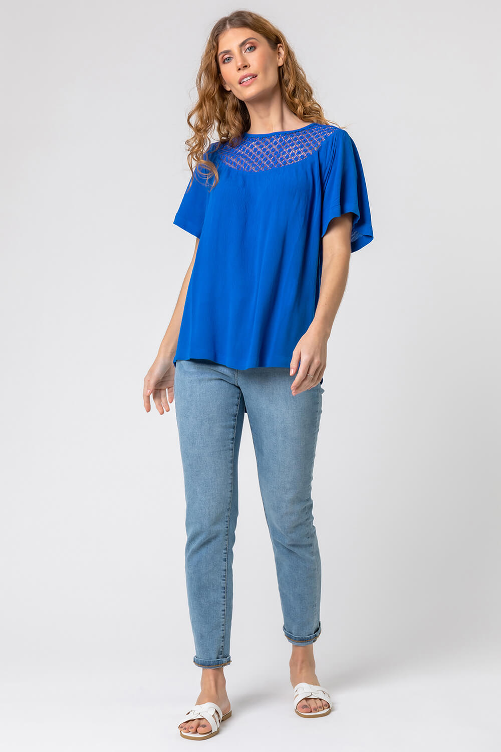 Royal Blue Lace Panel Tunic Top, Image 3 of 5