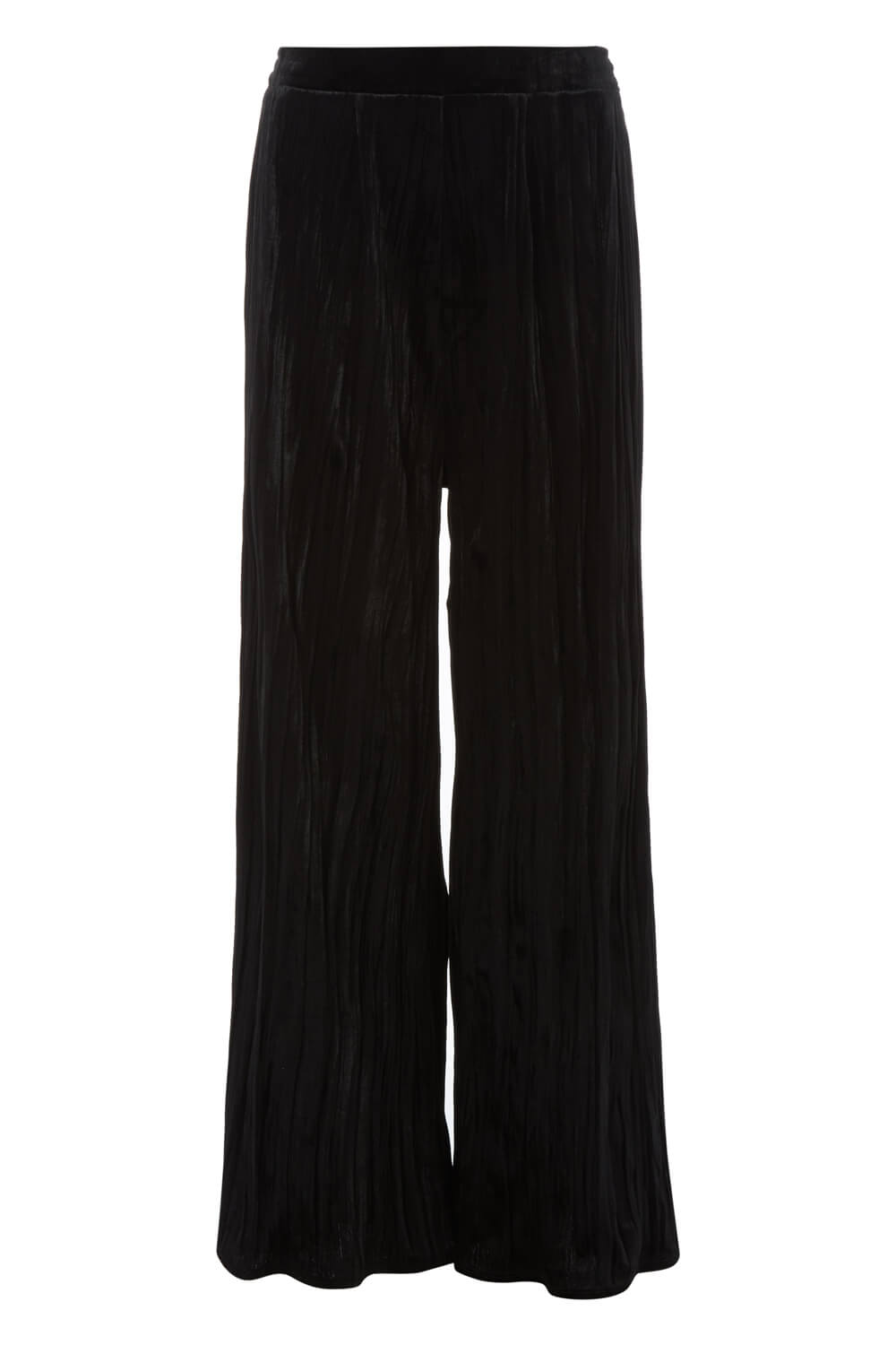 Black Crushed Velour Palazzo Trousers, Image 4 of 4
