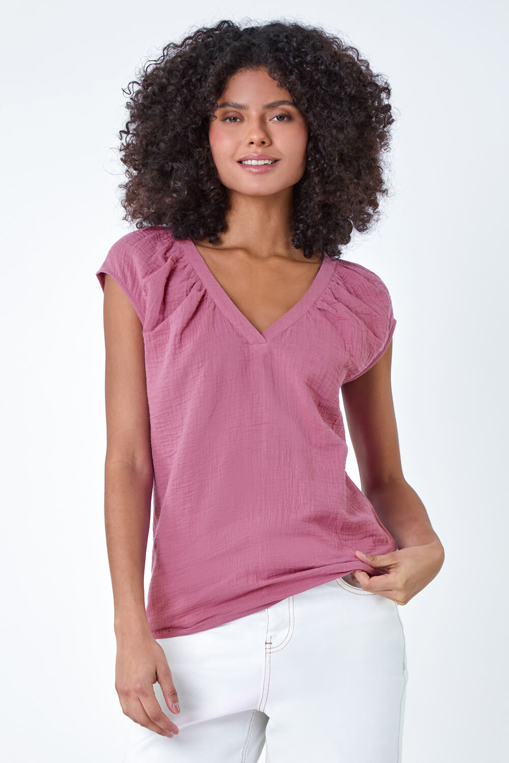 Lilac Pleat Detail Cotton Top, Image 4 of 5