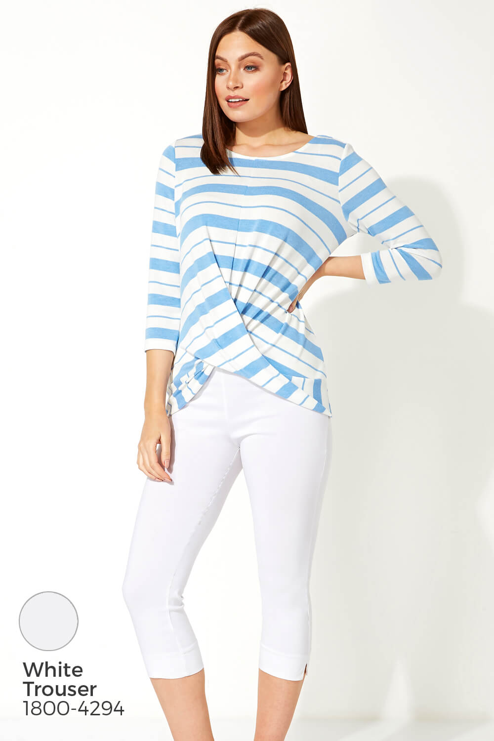 Blue Abstract Stripe Twist Front Top, Image 5 of 7
