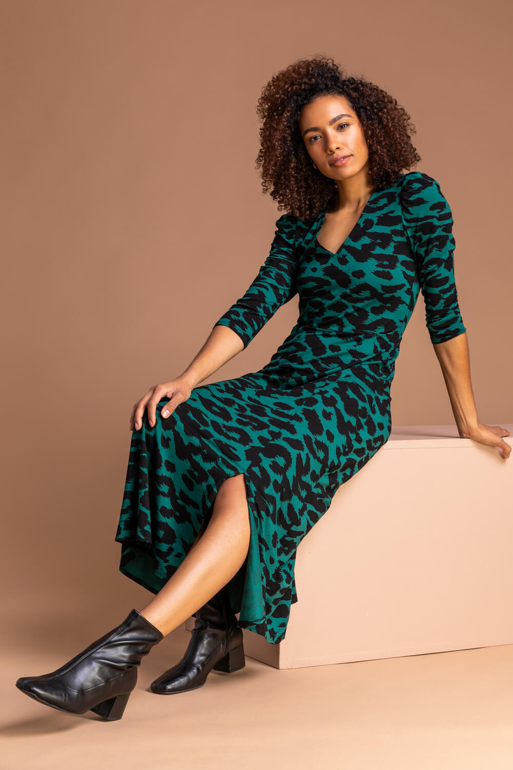 Leopard Print Fit And Flare Midi Dress