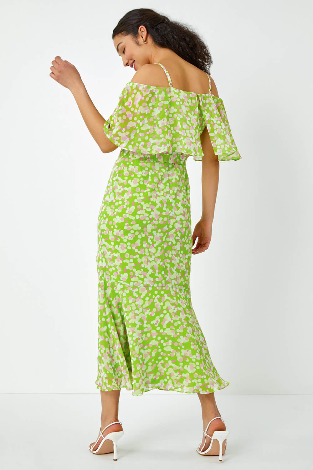 Lime Spot Print Overlay Chiffon Maxi Dress, Image 3 of 5