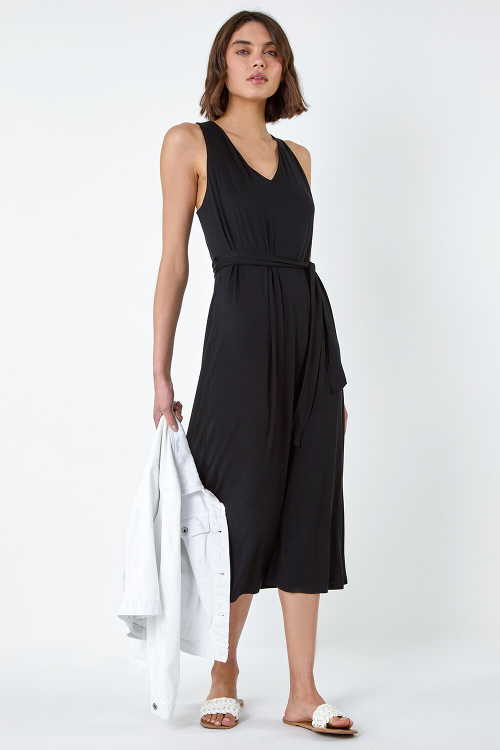 Black Tie Detail Stretch Midi Dress, Image 3 of 5