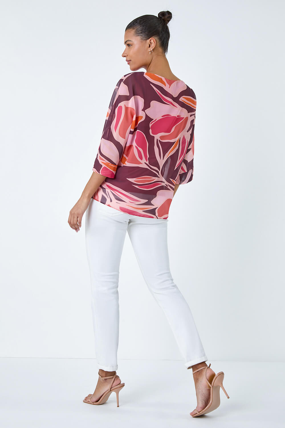 CORAL Floral Print Overlay Top, Image 3 of 5
