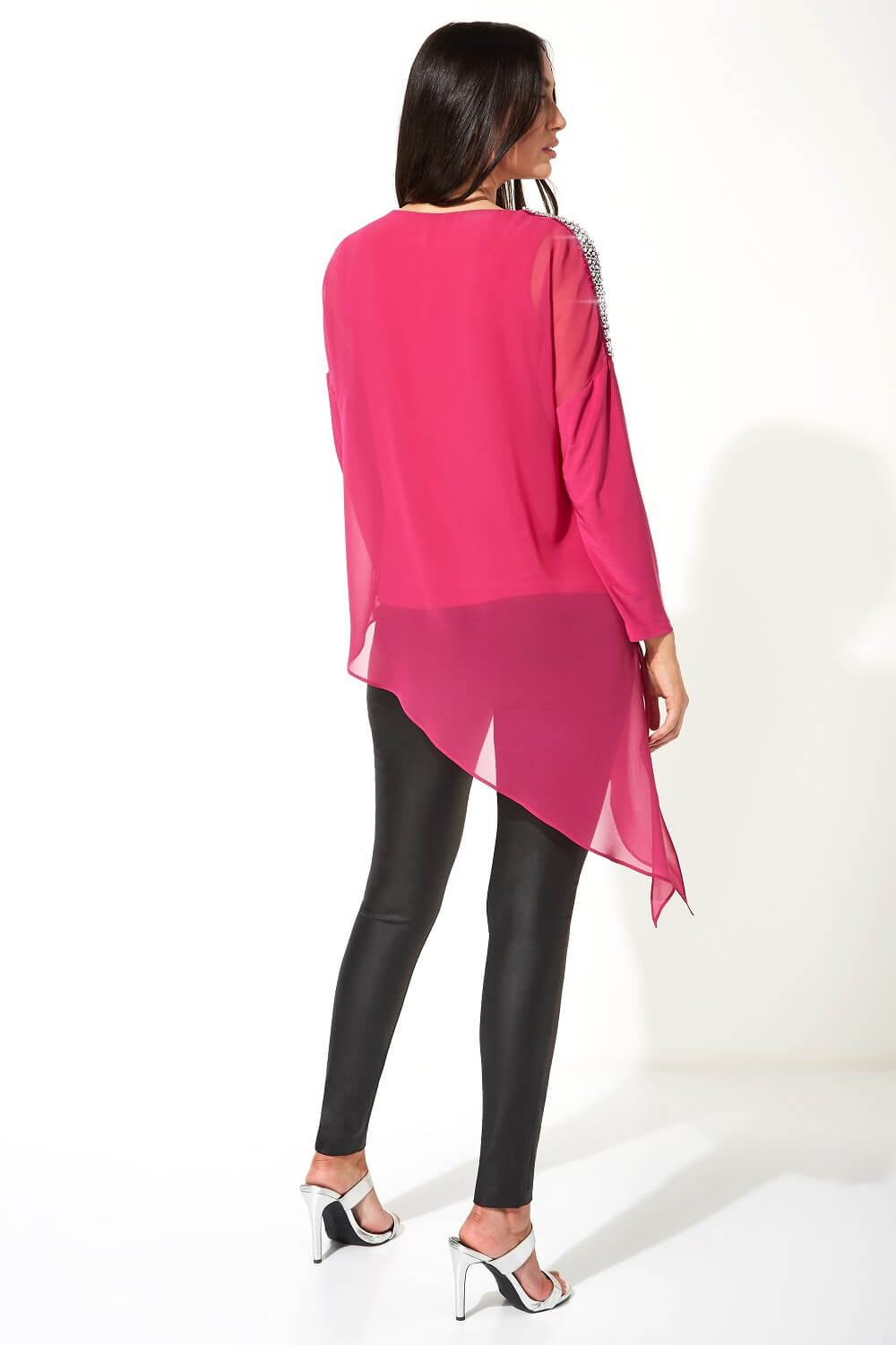 PINK Sparkle Trim Asymmetric Overlay Top, Image 4 of 5