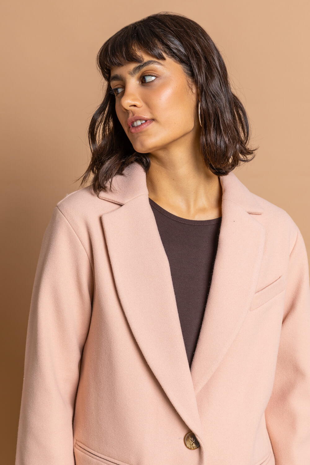 Light Pink Rever Collar Long Coat, Image 4 of 5