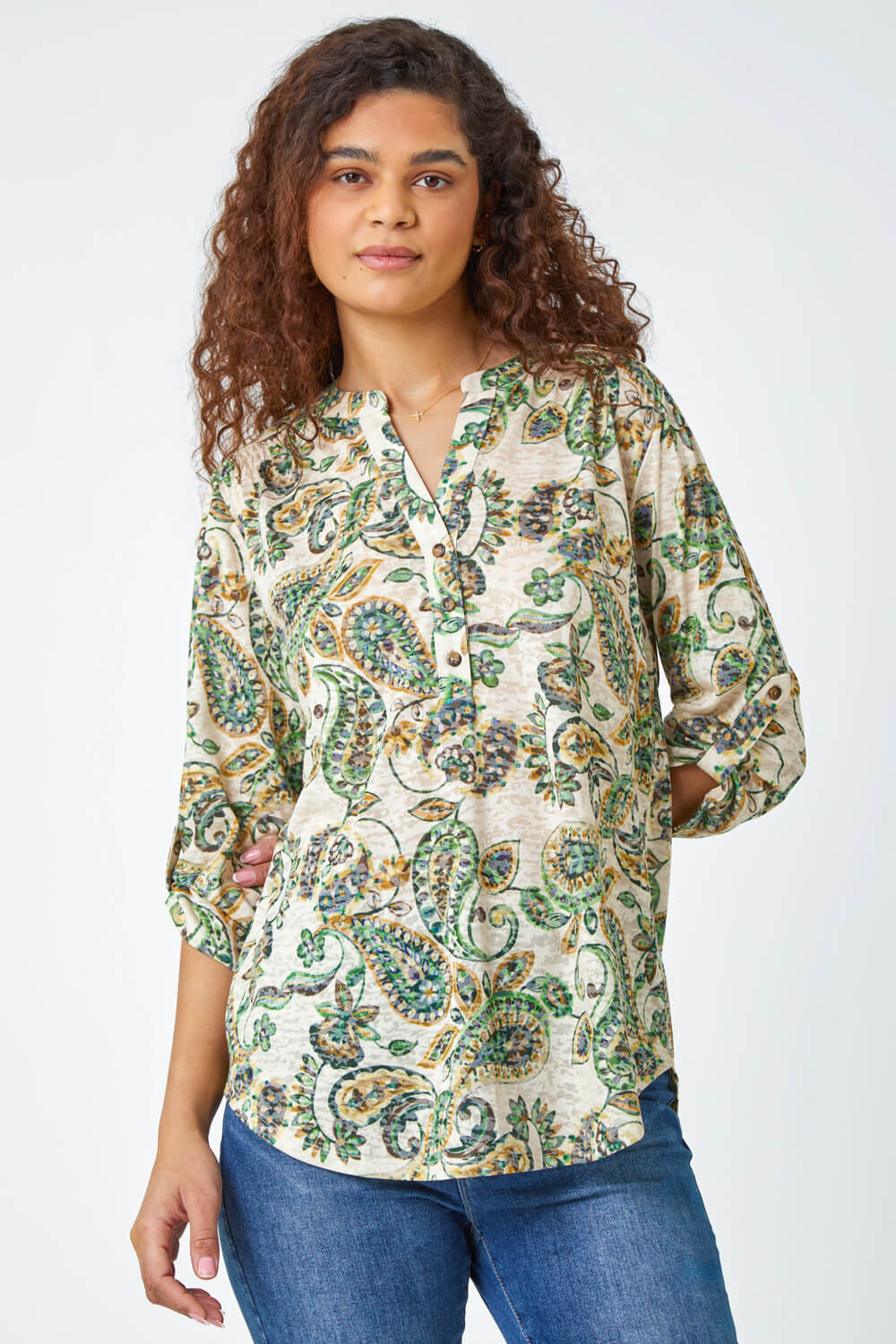 Green Paisley Stretch Jersey Top, Image 4 of 5