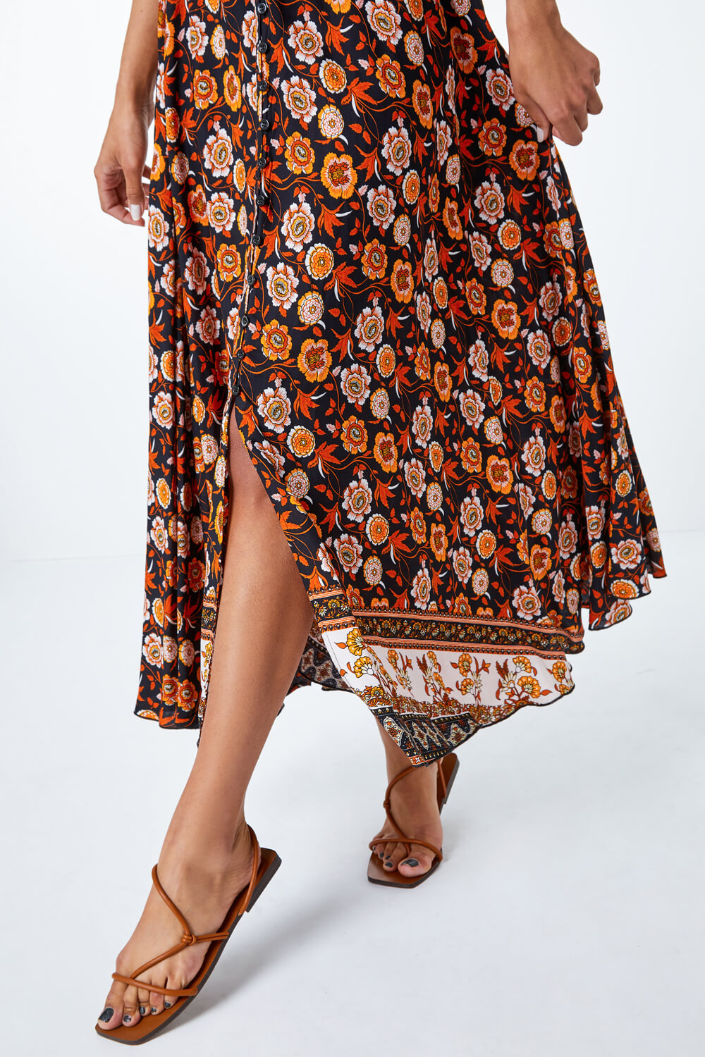 Floral Print Shirred Waist Maxi Dress In Amber Roman Originals Uk