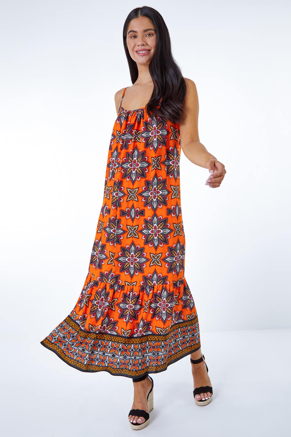 ORANGE Petite Boho Print Maxi Sun Dress, Image 3 of 5