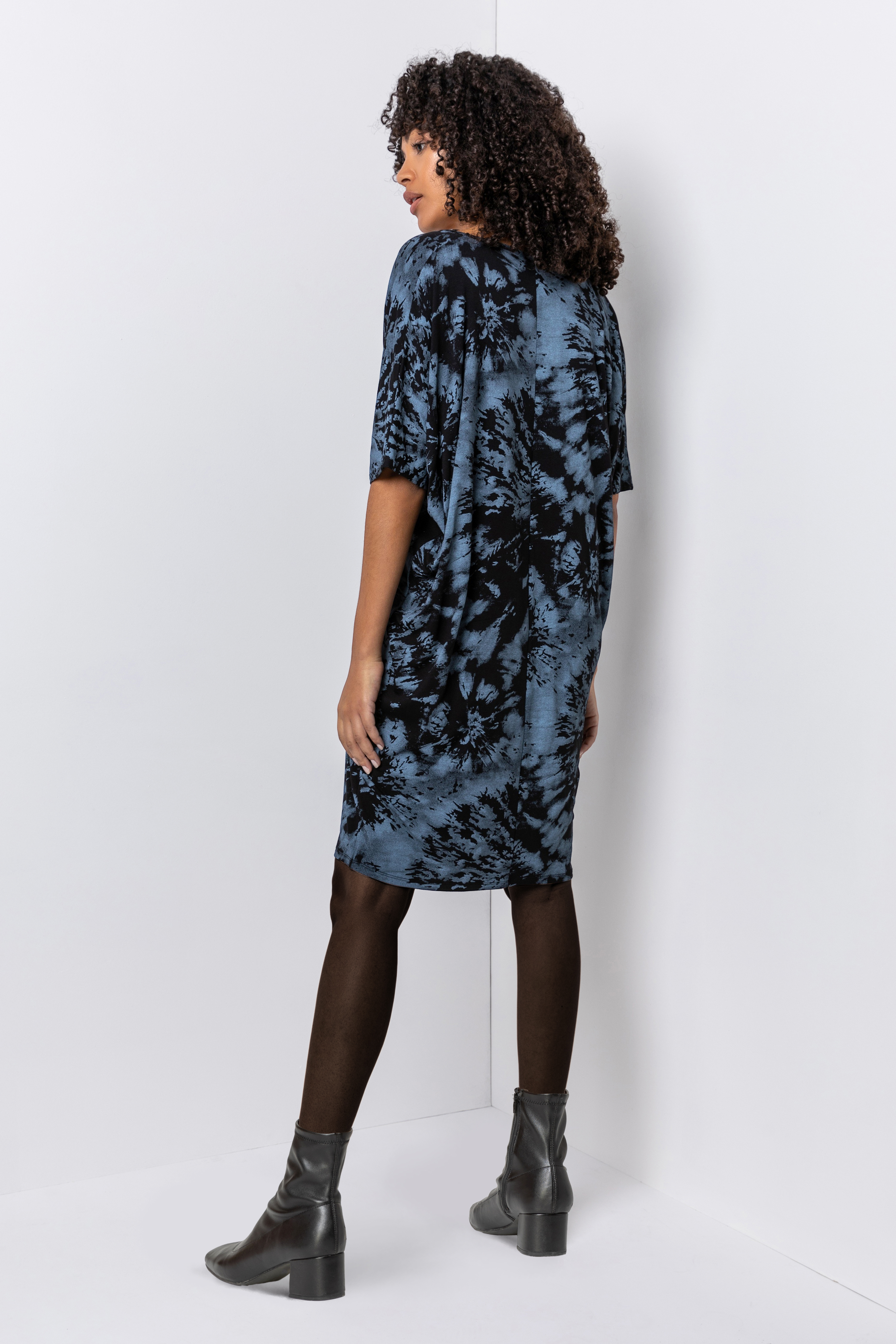 Blue Tie Dye Print Cocoon Dress, Image 2 of 4