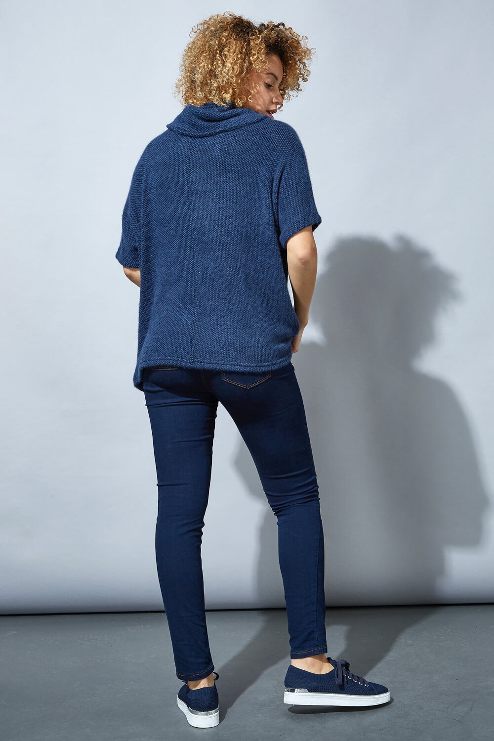 Blue Cowl Neck Textured Tunic Top, Image 3 of 4