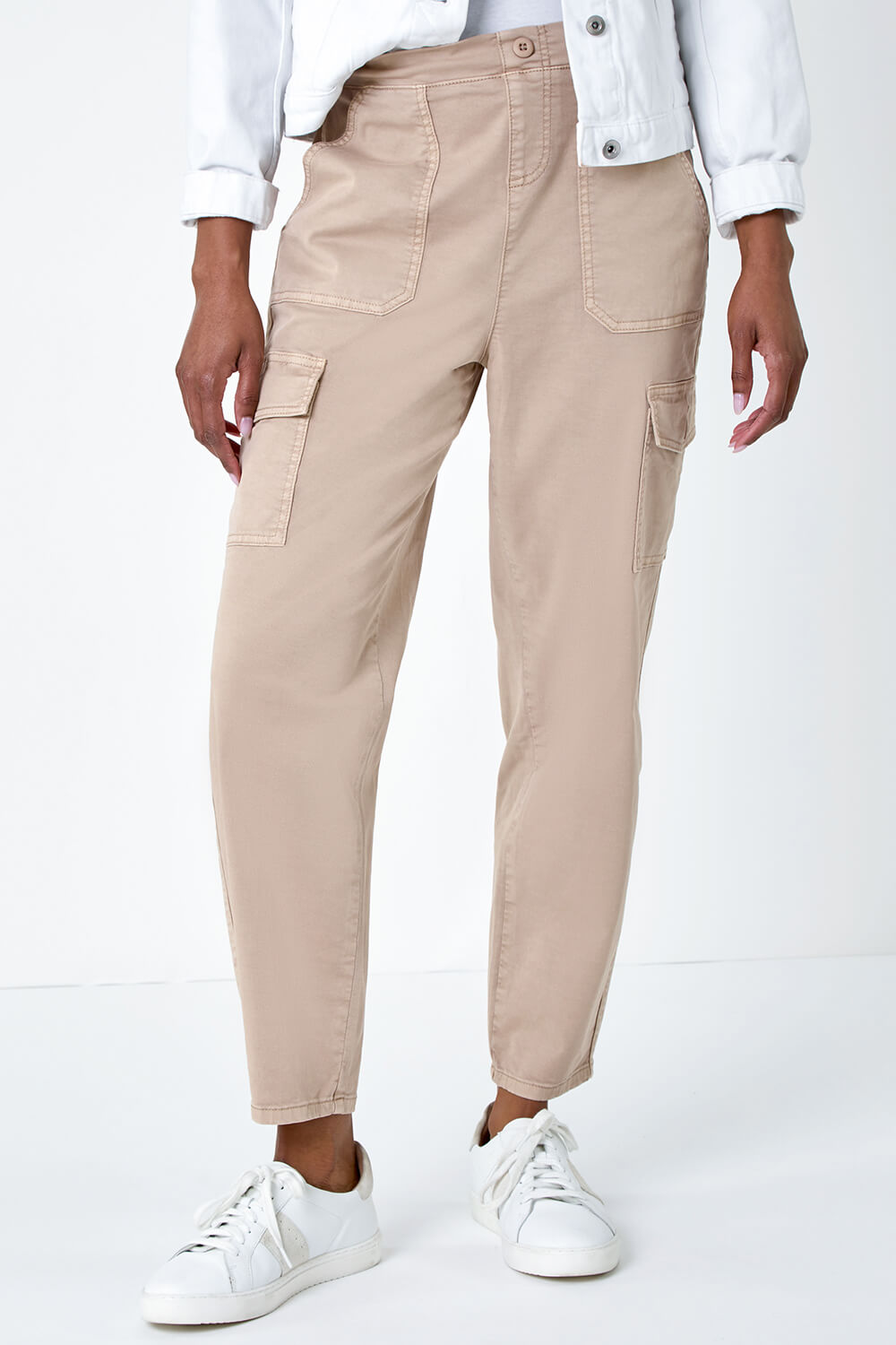 Natural  Casual Cargo Stretch Trousers, Image 4 of 5