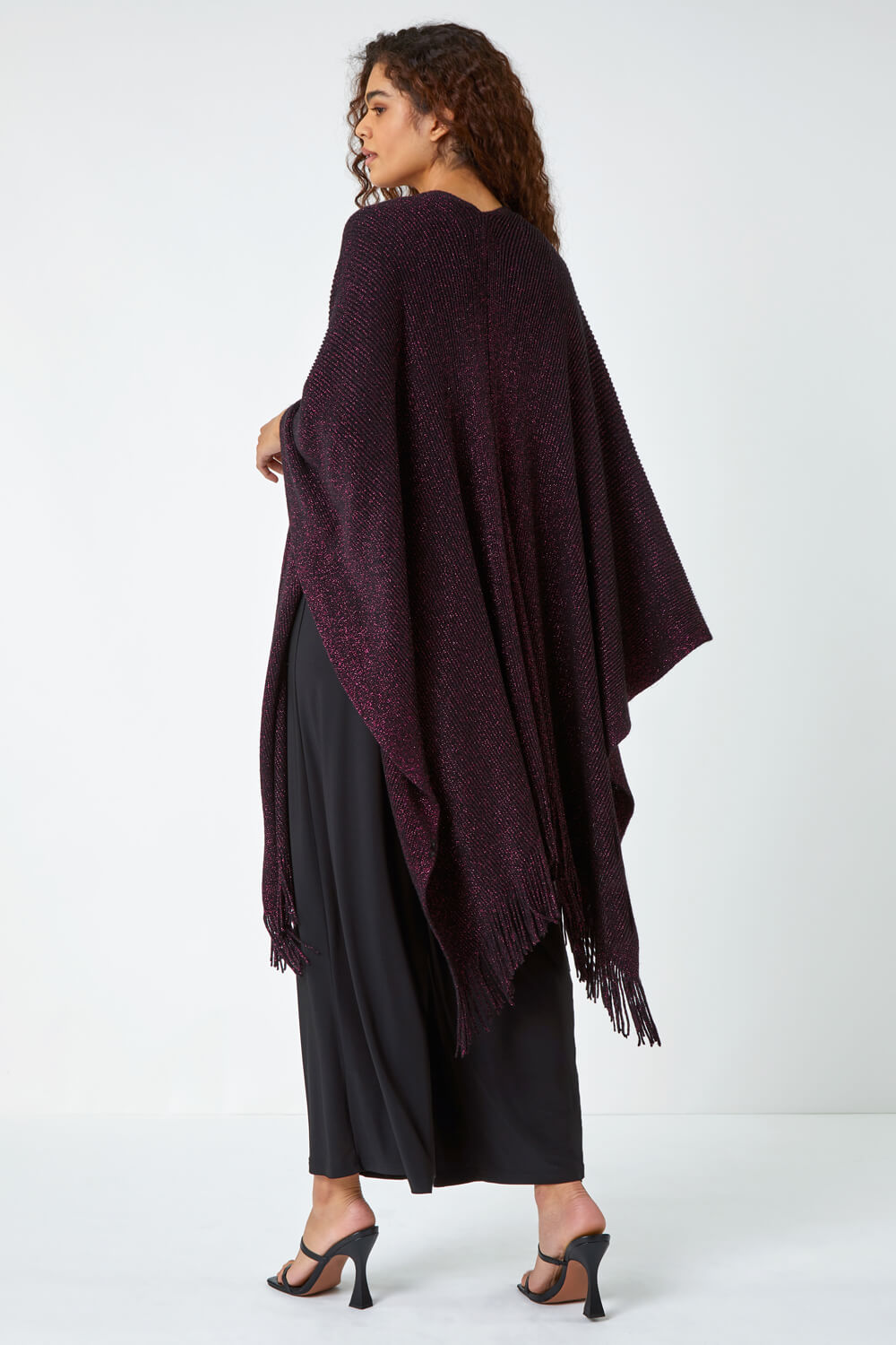  One Size Metallic Knit Cape, Image 3 of 5
