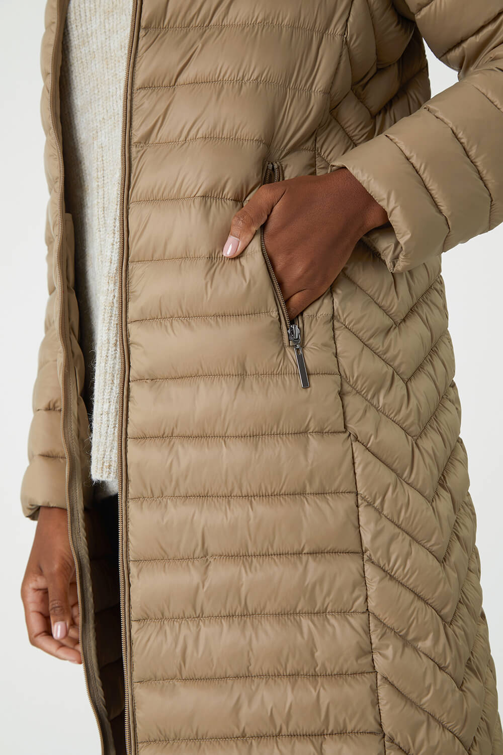 Natural  Longline Hooded Padded Coat, Image 5 of 5