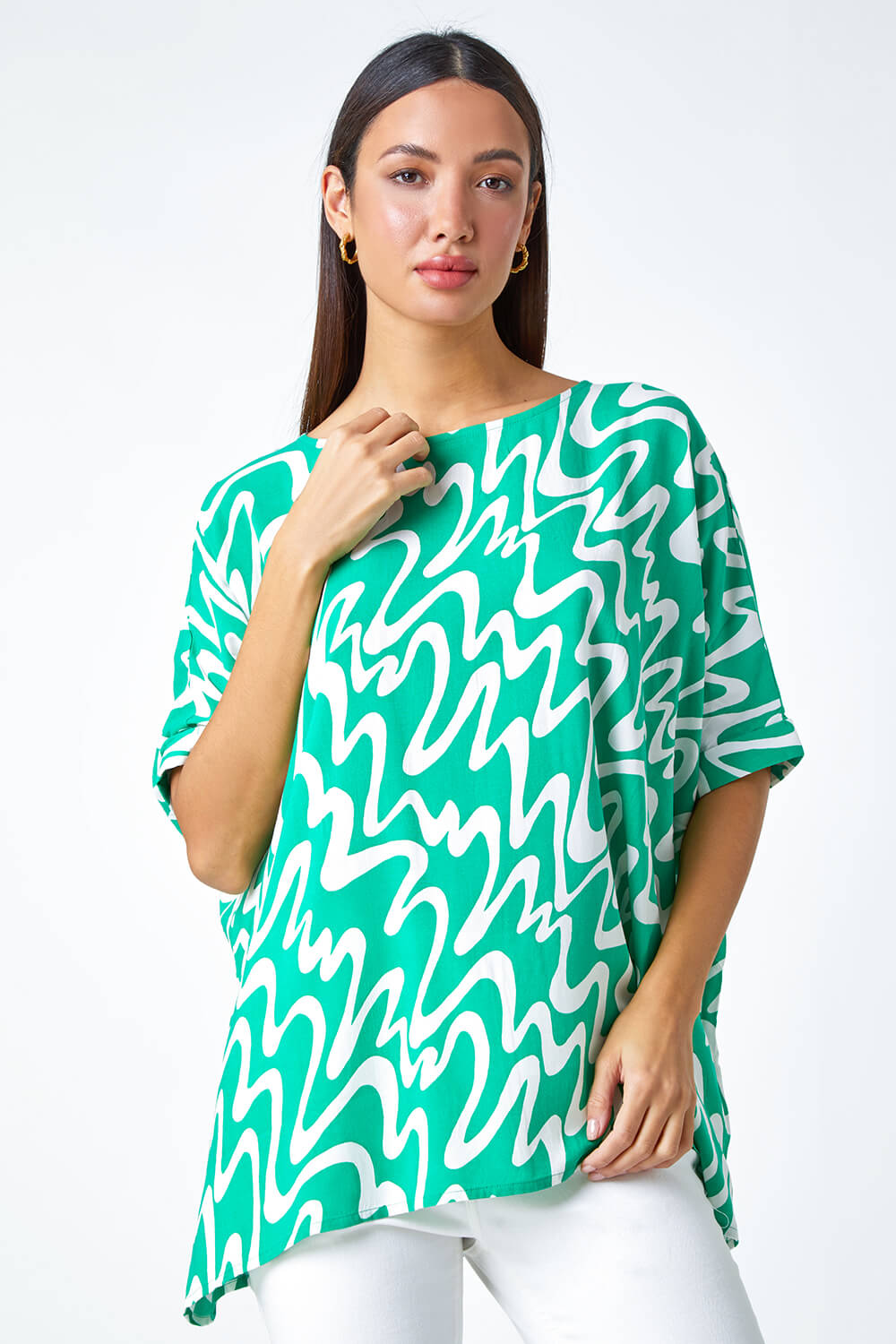 Green Swirl Print Button Back Top, Image 4 of 5