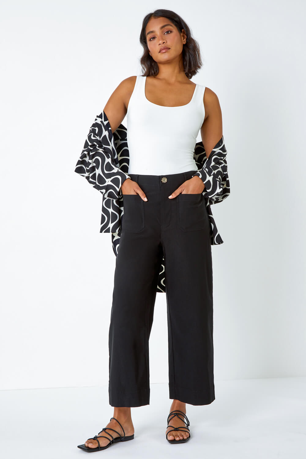Pocket Detail Cropped Stretch Culottes