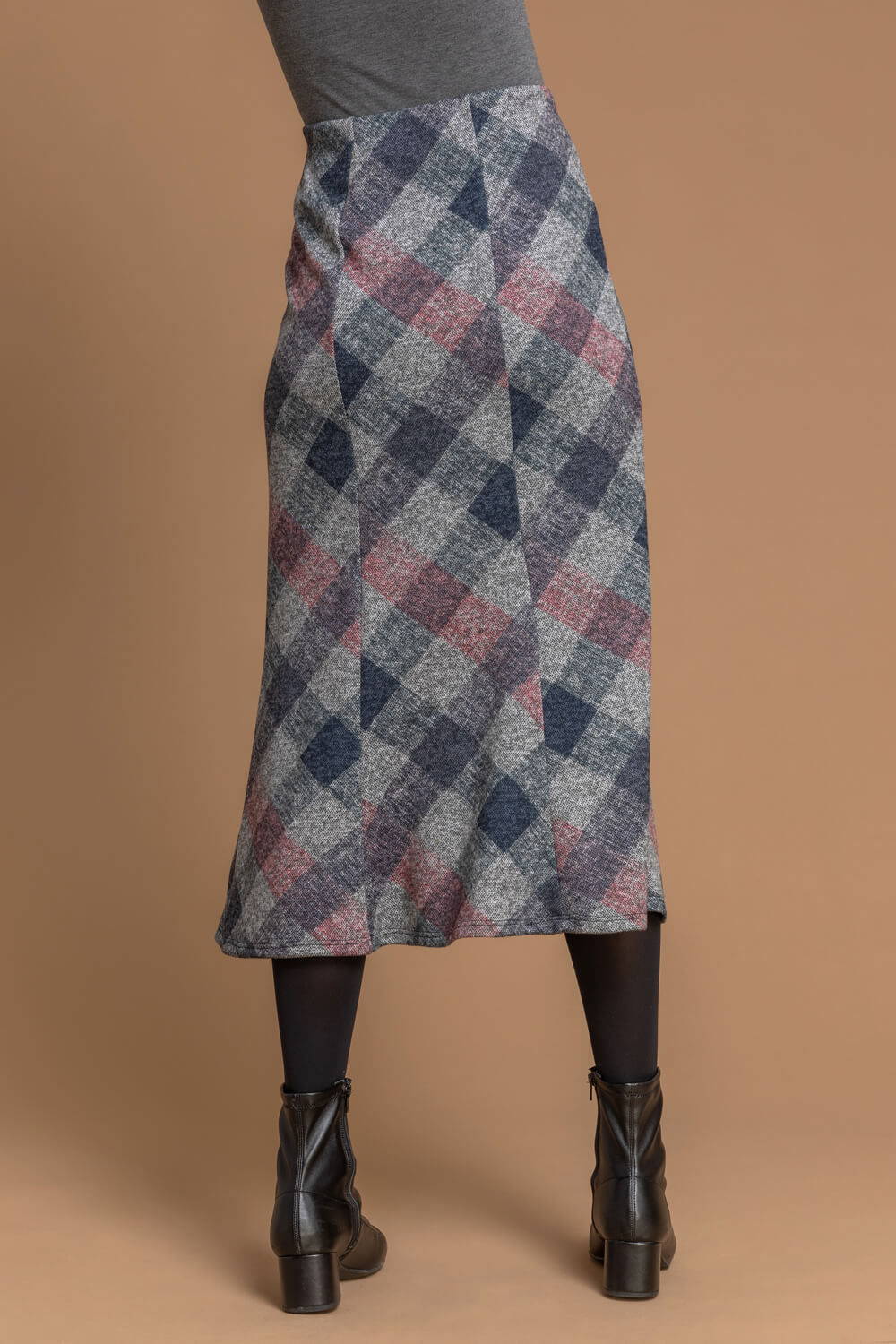 Grey Check Print Fluted Midi Skirt, Image 2 of 5