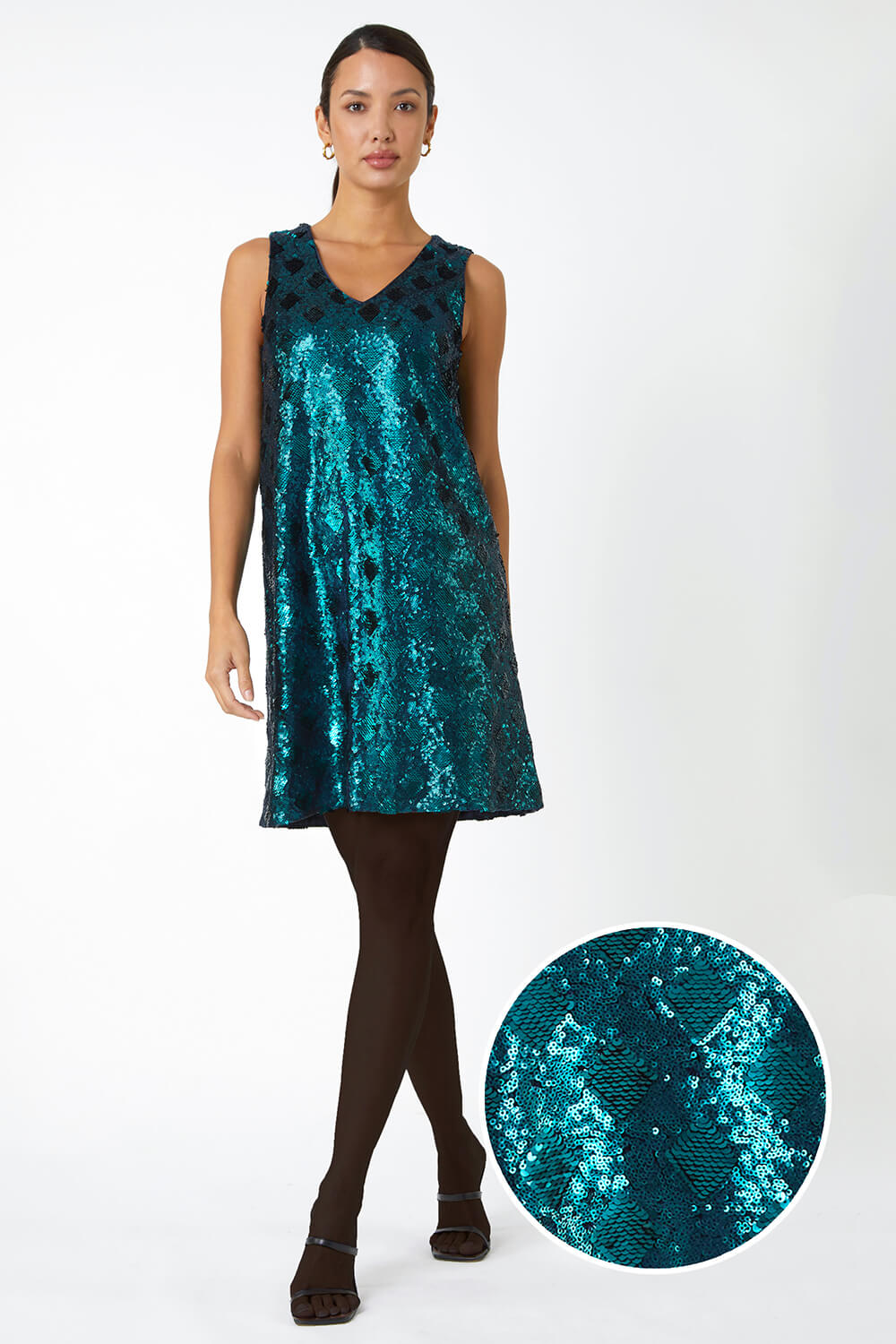 Sequin Diamond Print Swing Stretch Dress