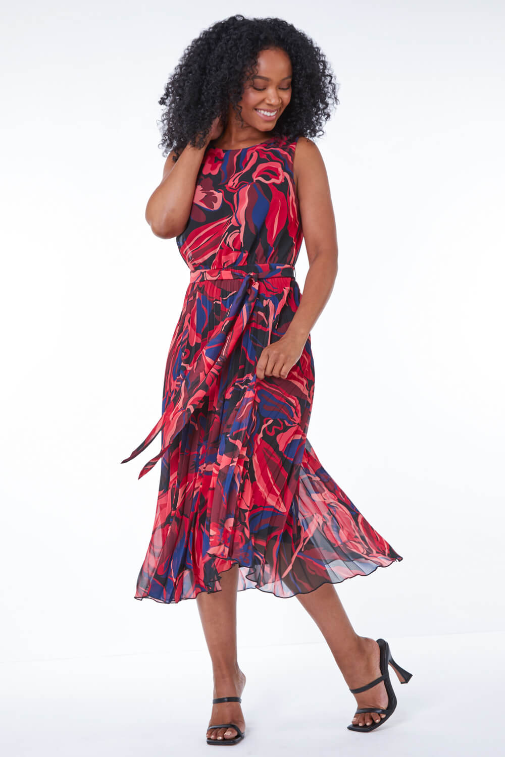 CORAL Petite Floral Pleated Midi Dress, Image 4 of 5