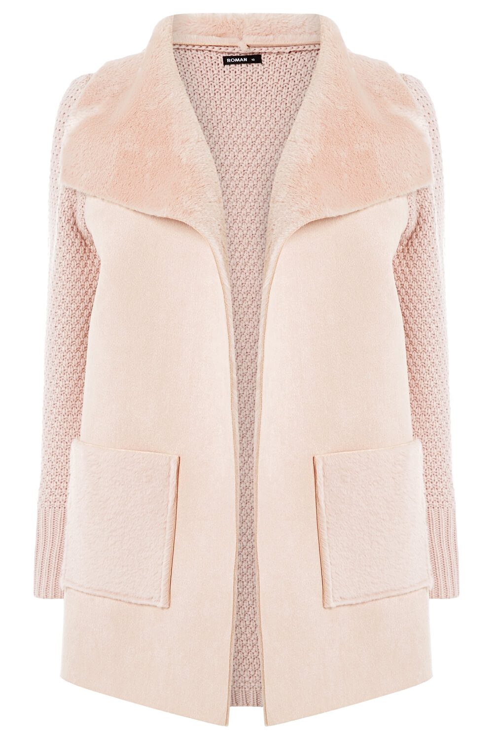PINK Faux Shearling Patch Pocket Cardigan, Image 5 of 5