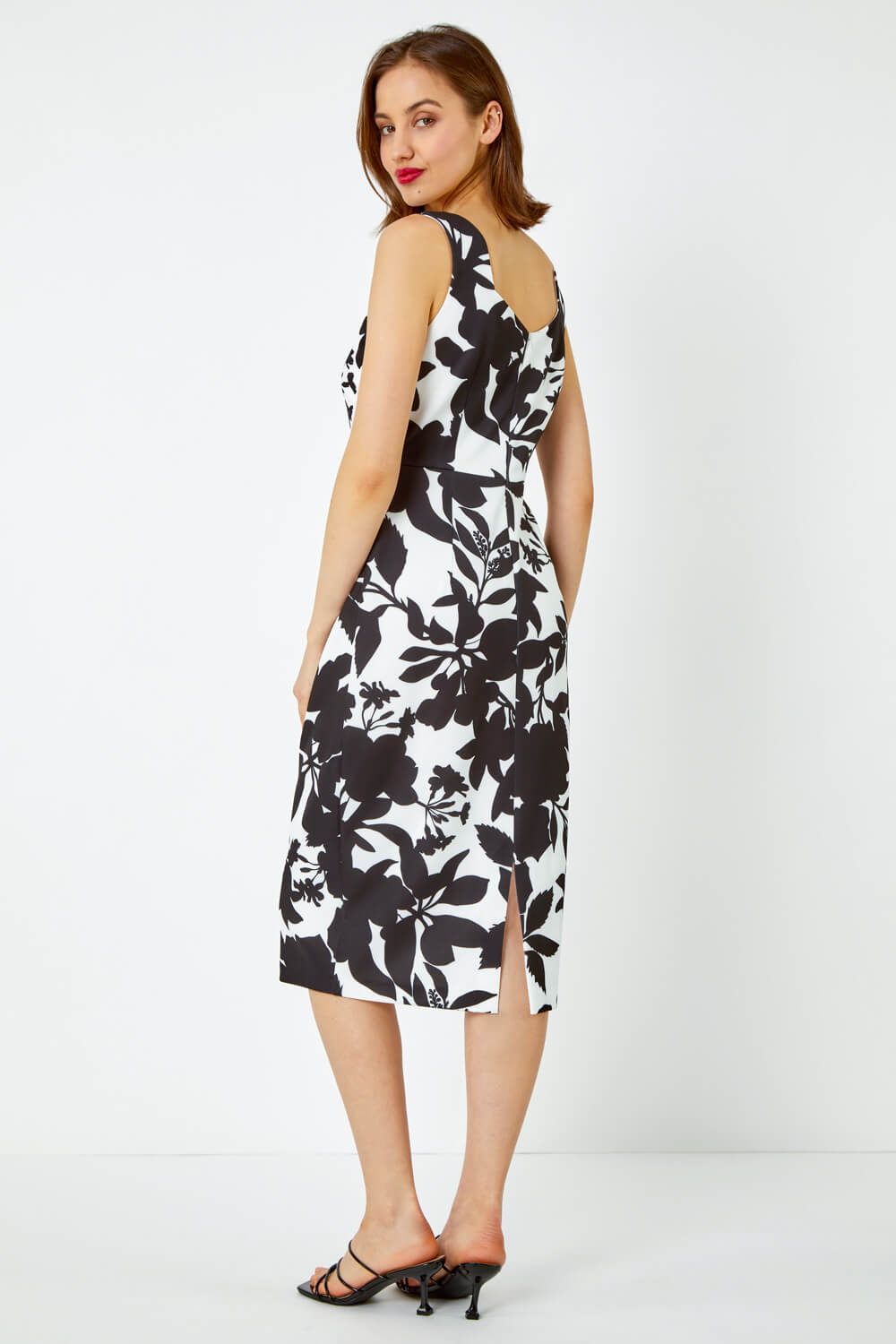 Ivory  Floral Cape Detail Stretch Dress, Image 3 of 5