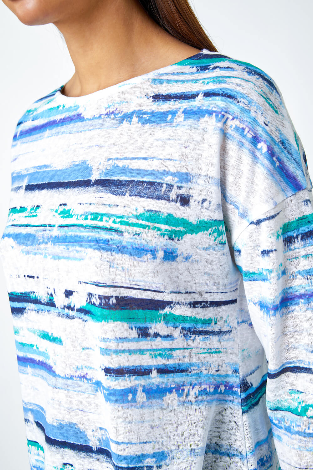 Blue Abstract Stripe Hanky Hem Stretch Top, Image 5 of 5